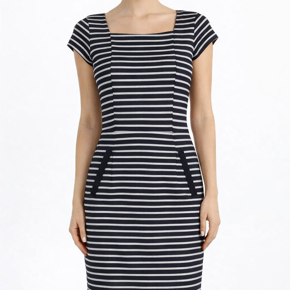 NEW Dress Women's 10 Medium Black White Striped Rockabilly Retro Stretch